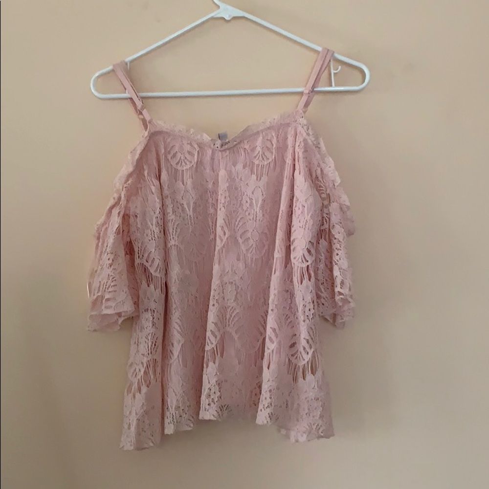 Off the shoulder baby pink lace top